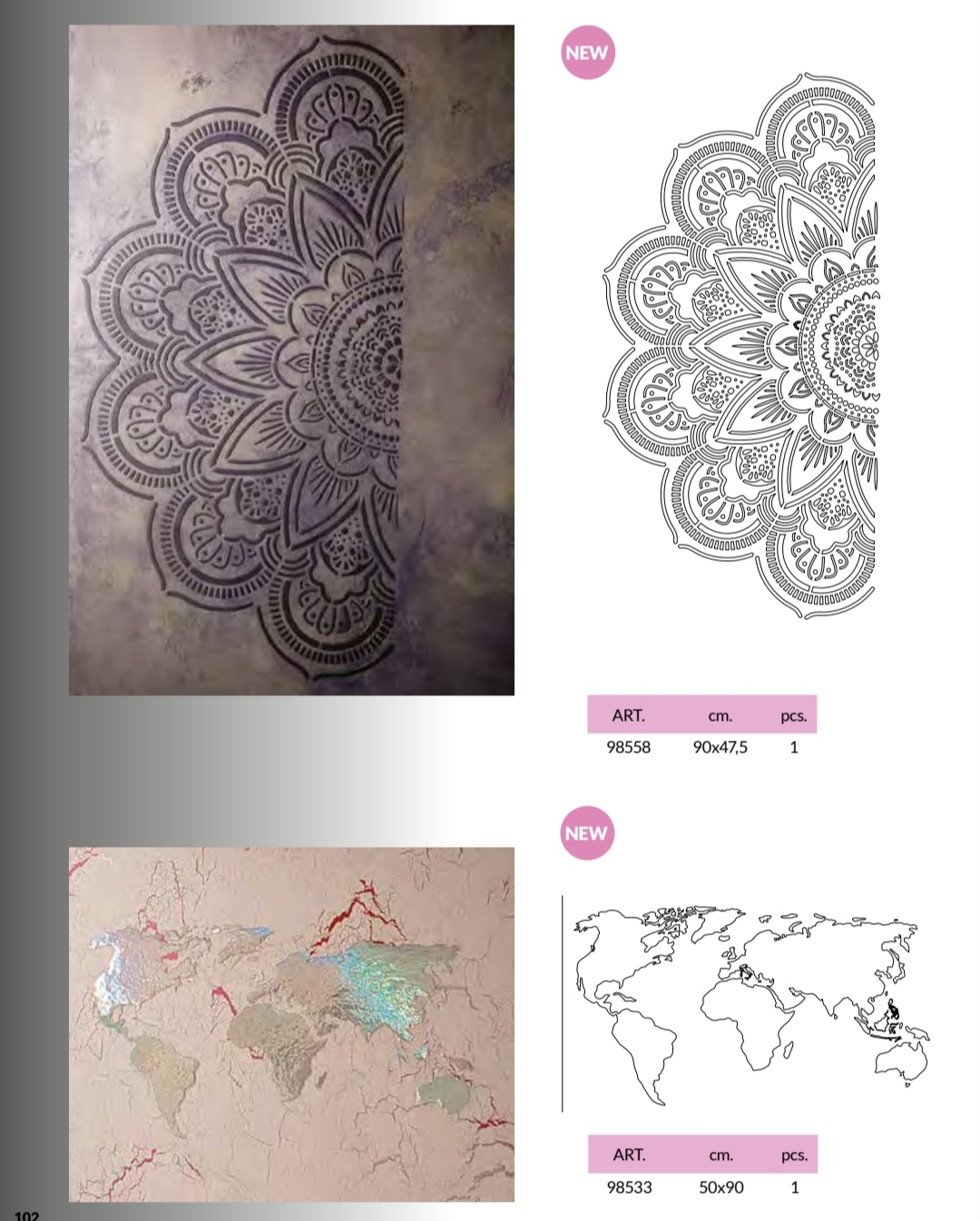 Pack de 2 stencils: mandala grande y mapamundi